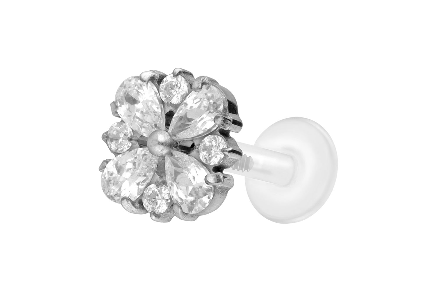 PTFE Labret Piercing mit Innengewinde + Titan-Aufsatz KRISTALLORNAMENT